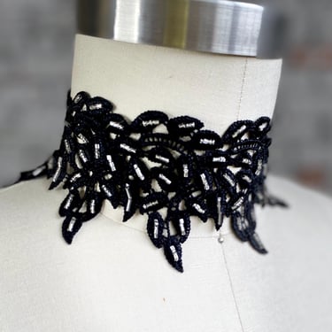 Elegant Appliqué Neck Piece with Vintage Crystal Beads 