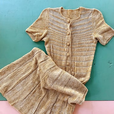 1940s Fuzzy Chenille Knit Dress - Size XS/S