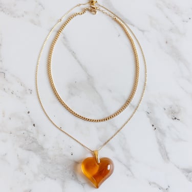 vintage french lalique crystal golden honey heart pendant