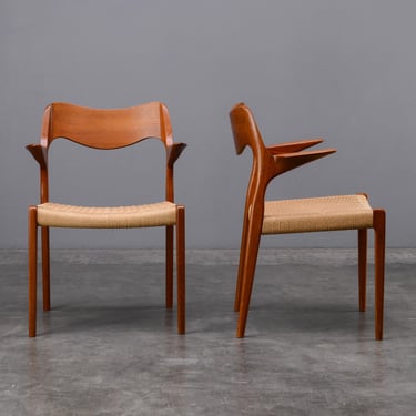 PAIR: Møller Model 55 Armchairs Dining Chairs Mid Century Danish Modern Teak 71 