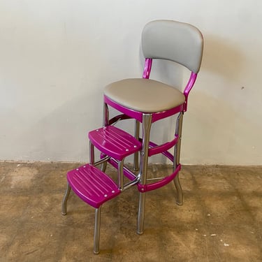 SOLD - 1950s Cosco Counter Chair / Step Stool Refinished in Purple and Chrome 