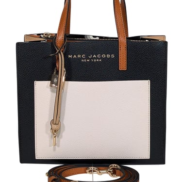 Marc Jacobs - Black, Cream, &amp; Tan Leather Mini Grind Colorblock Crossbody Bag