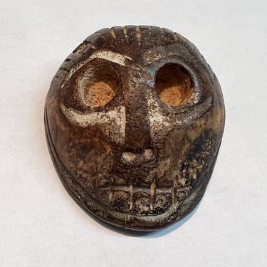 Tibetan Skull Amulet Sculpture - Vintage Tribal Style Skeleton Head - 2 1/4
