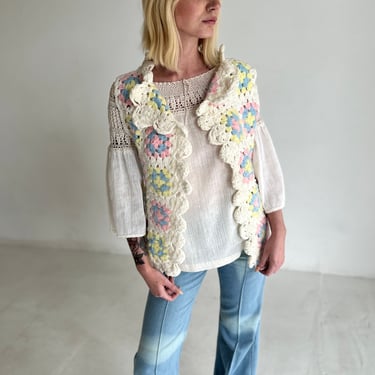 70s Pastel Crochet Granny Square Vest