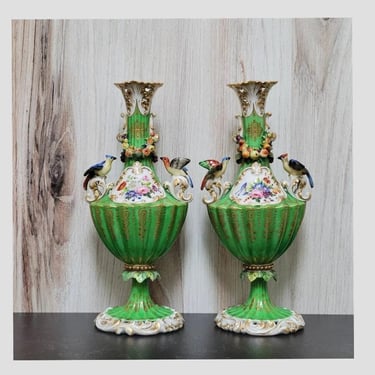 Pair of Limoges Vases - Fluted Urn Mantle Vases 