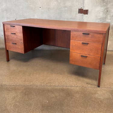 Circa 1960s Robert John Six Drawer Executive Walnut Desk