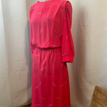 Hot Pink Graphic Dress 1980s Vintage New Wave Neon Blouson M 