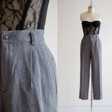 high waisted pants | 80s 90s vintage Liz Claiborne black white chevron striped cotton pleated straight leg trousers 