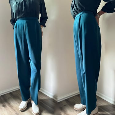 Teal 80's Super High Waist Cotton Blend Trousers Pendleton L/XL 