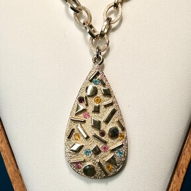 Sarah Coventry Confetti Pendant Necklace Rhinestones Signed Jewelry Retro 