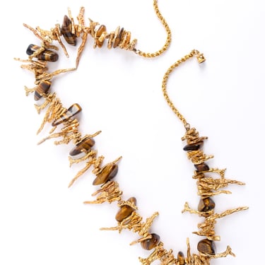 Coral Branch Tiger's Eye Bead Necklace