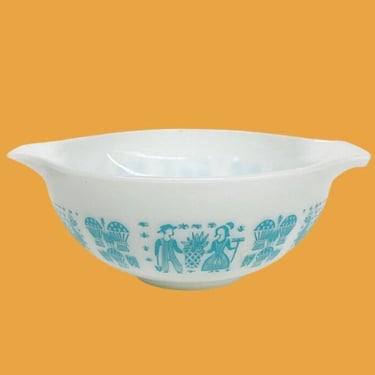 Vintage Pyrex Bowl Retro 1960s Butterprint + 443 + 2.5 Quart + Cinderella + Turquoise On White + Round + Ceramic + Side Handles + Kitchen 