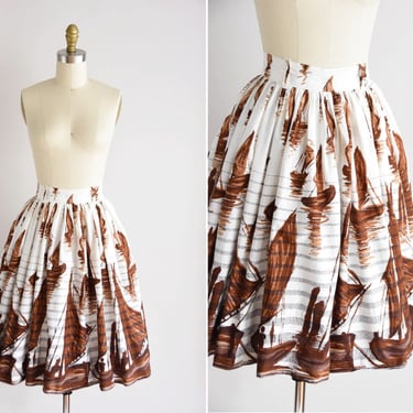 1950s Sail Out skirt/ vintage 50s novelty skirt/ nautical novelty full skirt 