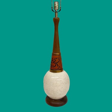 Vintage Table Lamp Retro 1960s Mid Century Modern + Speckled and Painted Ceramic + Walnut Wood + Tall + Mood Lighting + MCM Home Decor 