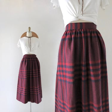 full wool library skirt - 27 - vintage womens wool plaid classic academia Oxford red check midi small skirt 