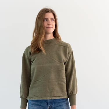 Vintage French Faded Olive Green Crew Sweatshirt | Cozy Fleece | 70s Made in France | FS106 | S | 