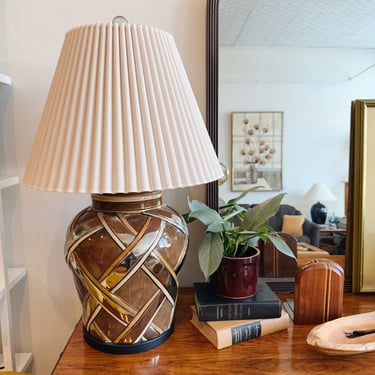 Chapman Cross Hatch Table Lamp + Pleated Shade