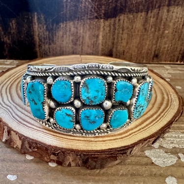 HEAVY METAL Navajo Turquoise Nugget and Sterling Silver Cuff Bracelet 58g | MT Hallmark | Marie Thompson | Navajo Southwestern 