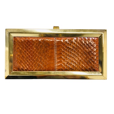 1960's Goldtone Frame Clutch w/Brown Snakeskin Insets