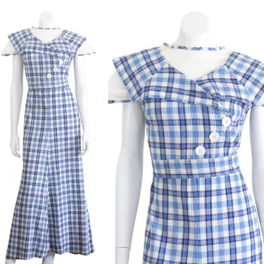 1930s blue plaid seersucker dress 