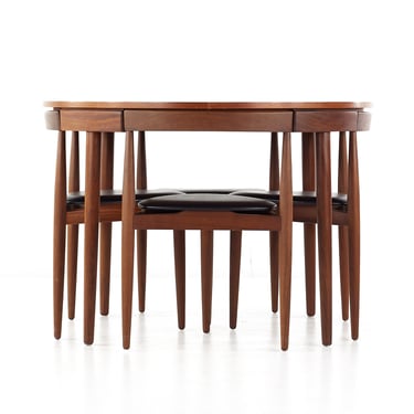 Hans Olsen Frem Rojle Mid Century Teak Expanding Dining Table with Nesting Chairs - Set of 6 - mcm 