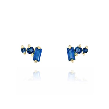 Petite Post Earrings - 18k Yellow Gold + Blue Sapphires