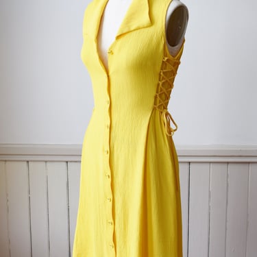 Vintage 1990s Sunshine Yellow Side-Lace Dress | XS 