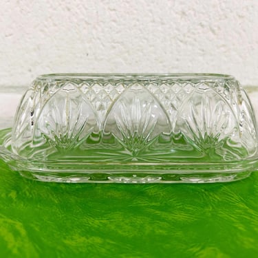 Vintage Clear Glass Butter Dish Mid-Century Retro Made in USA Lidded Lid Kitchen Home Serving Housewarming 1960s 1970s 