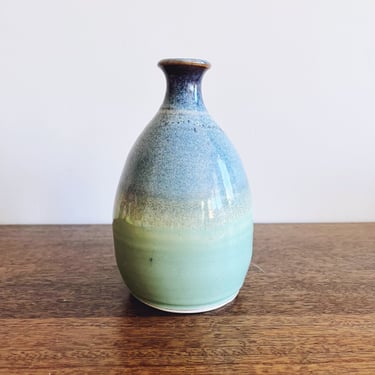 Vintage Studio Pottery Ceramic Blue and Green Bud Vase 