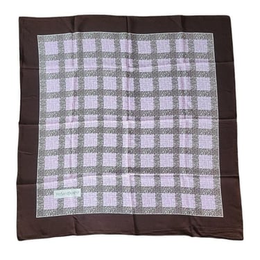Vintage 70s 80s Yves Saint Laurent Scarf Silkprint Square Brown Purple Grid Lines 
