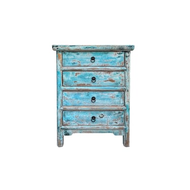 Distressed Aqua Turquoise Blue 4 Drawers End Table Nightstand ws4433E 