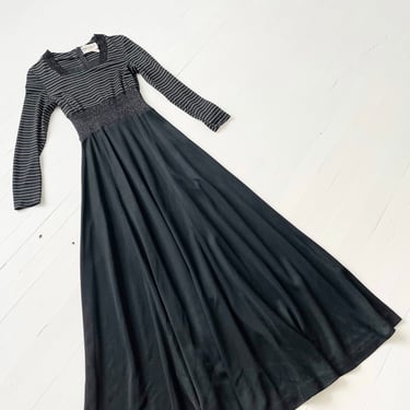 1970s Spice Rack Black + Silver Striped and Speckled Maxi Dress 