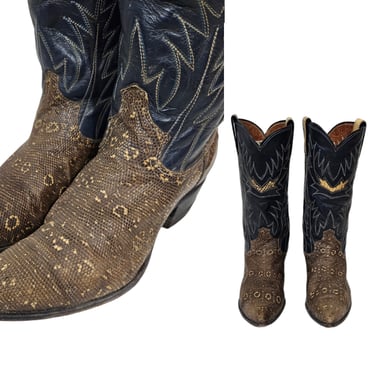 Justin 1960's Blue Leather Lizard Skin Western Cowboy Boots I Sz 6 