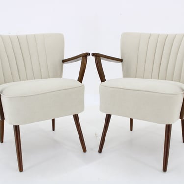 1960s Pair of Restored Armchairs, Czechoslovakia / Vintage Chair / White colour / Mid-century 