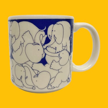 Vintage Elephant Mug Retro 1980s Contemporary Taylor & NG + Cream Ceramic + Blue Design + Sex Positions + Animal + Adults Only + Kitchen 