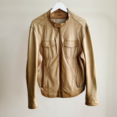 Honey Distressed Leather Moto Jacket