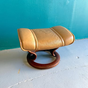 Ekornes Stressless Ottoman / Tan Beige Leather Walnut Wood /  Mid Century Modern Chair MCM - Free Shipping 