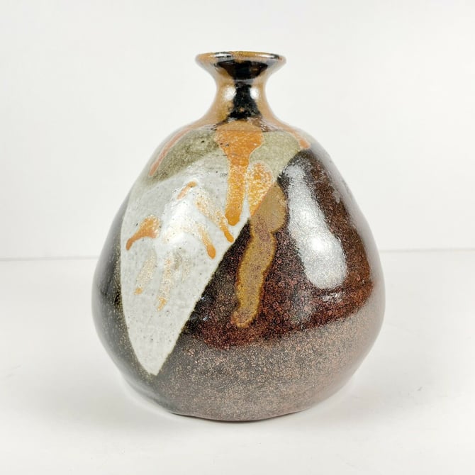 Mid Century Modern Vintage Ceramic Studio Pottery Weed pot Vase Signed Glazed