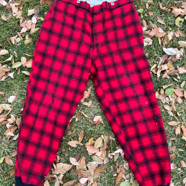 Vintage 60s Woolrich Plaid Pants Insulated Winter Red Large Wool 32 Waist by TimeBa