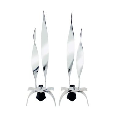 Pair of Flame Andirons in Polished Chrome 1960s