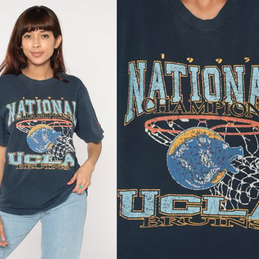 UCLA Basketball Shirt 90s Bruins T-Shirt College Basketball 1995 National Champions Graphic Tee Los Angeles Navy Blue Vintage 1990s Medium 