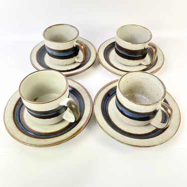 Set 4 Vintage Otagiri HORIZON Stoneware 2.75&quot; Tea Coffee Sake Cups Mugs Saucers
