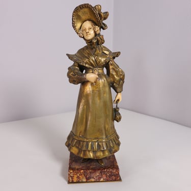 Bronze figure by Eugene Bernoud (19th-20th century) of a Victorian-era woman, a vintage style statuette. Antique decor. Gift idea 