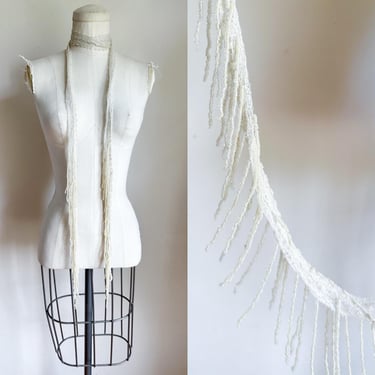 Vintage 2000s Y2K Cream Crochet Beaded Skinny Scarf / Belt / Sash 