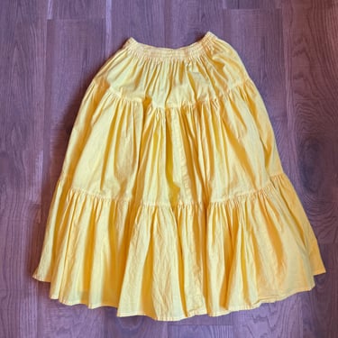 Vintage Yellow Midi Skirt Cottagecore Clothing Polka Dots Summer Clothes SMALL 