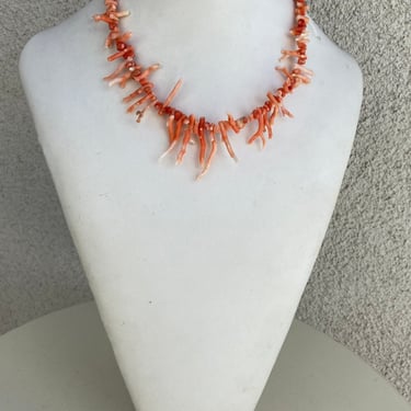 Vintage boho orange branch coral necklace choker 15” 