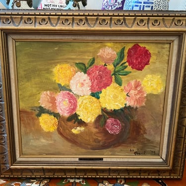 Pretty vintage hand painted floral picture 