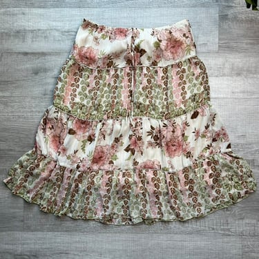 2000s Vintage Floral Tiered Midi Skirt