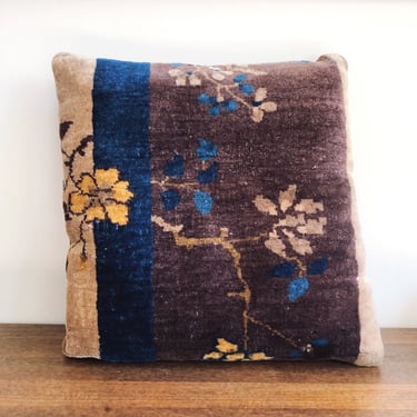 Antique Chinese Peking Wool Rug Fragment Pillow 