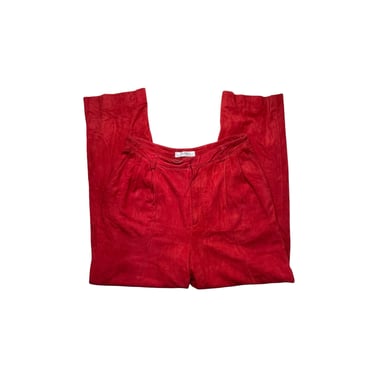 Vintage Linda Allard Ellen Tracy Red Suede Leather Pleated Trouser Pants, Size 12 